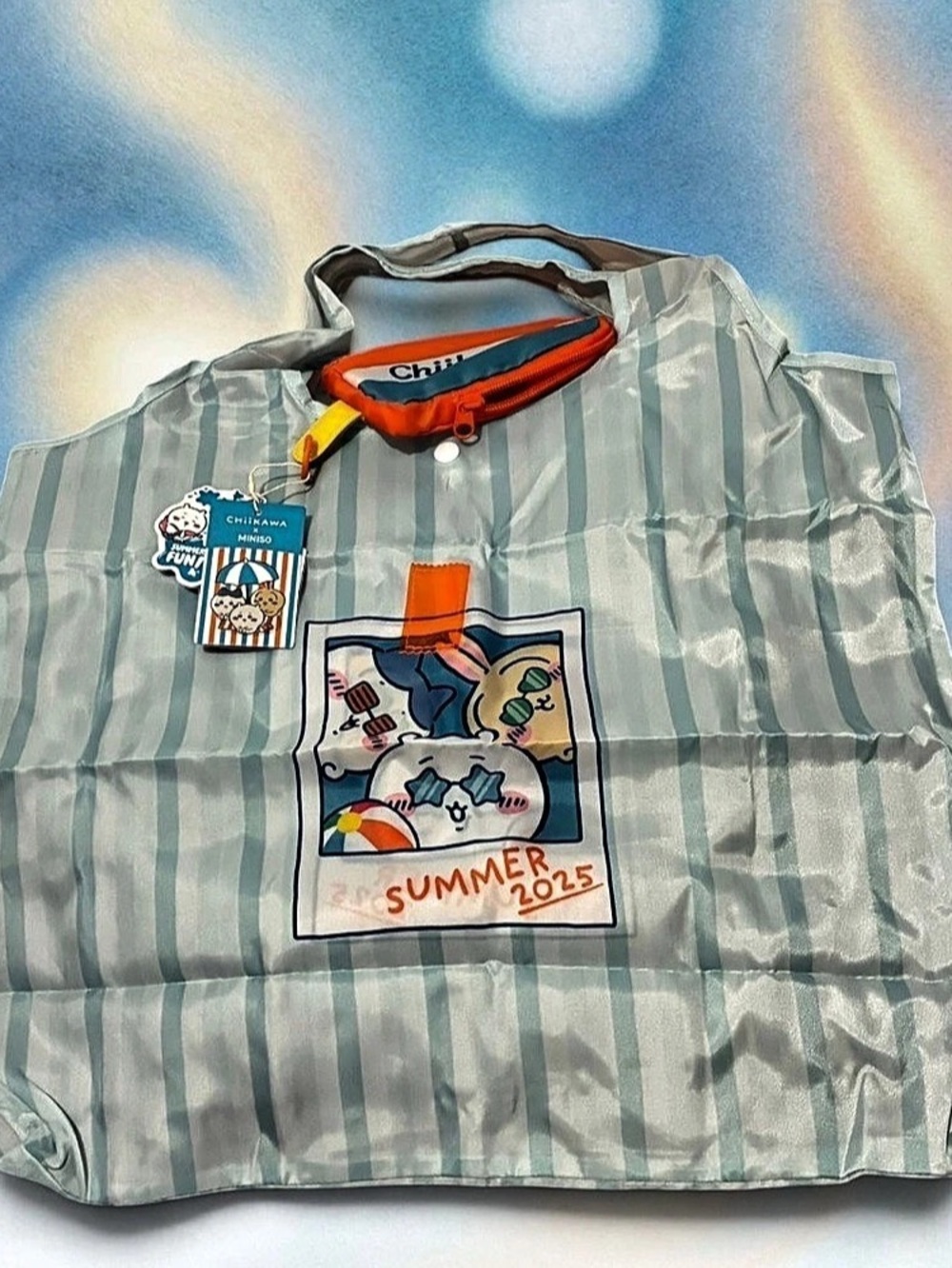 Chiikawa Summer 2025 Striped Tote Bag with Pouch